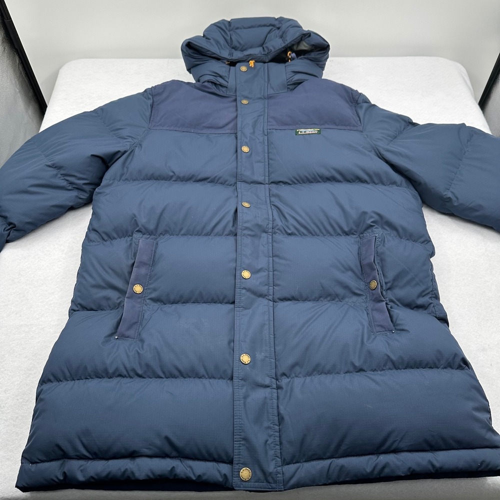 LL Bean Mens Mountain Classic Down Parka Blue Puffer Jacket Hooded Large L Reg - Picture 8 of 16
